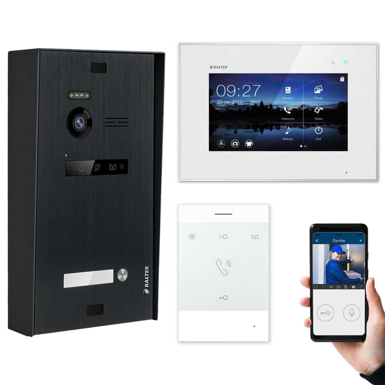 BALTER EVO Aufputz Video Türsprechanlagen Schwarz/Weiß Set 1 Familienhaus Schwarz 1x 7 Monitor WiFi + 1x Talk von Balter