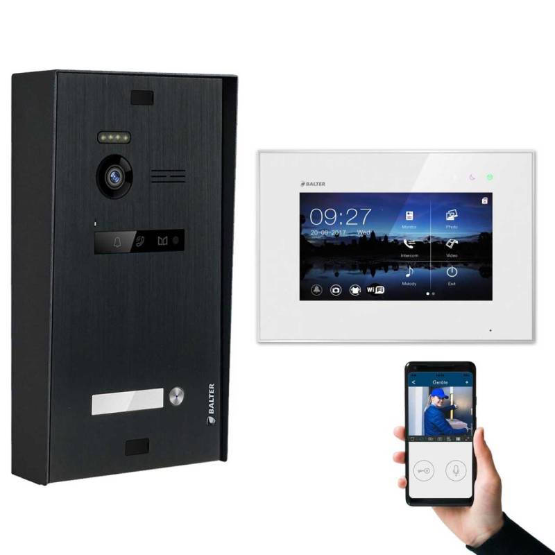 BALTER EVO Aufputz Video Türsprechanlagen Schwarz/Weiß Set 1x 7 Monitor WiFi 1 Familienhaus Schwarz von Balter