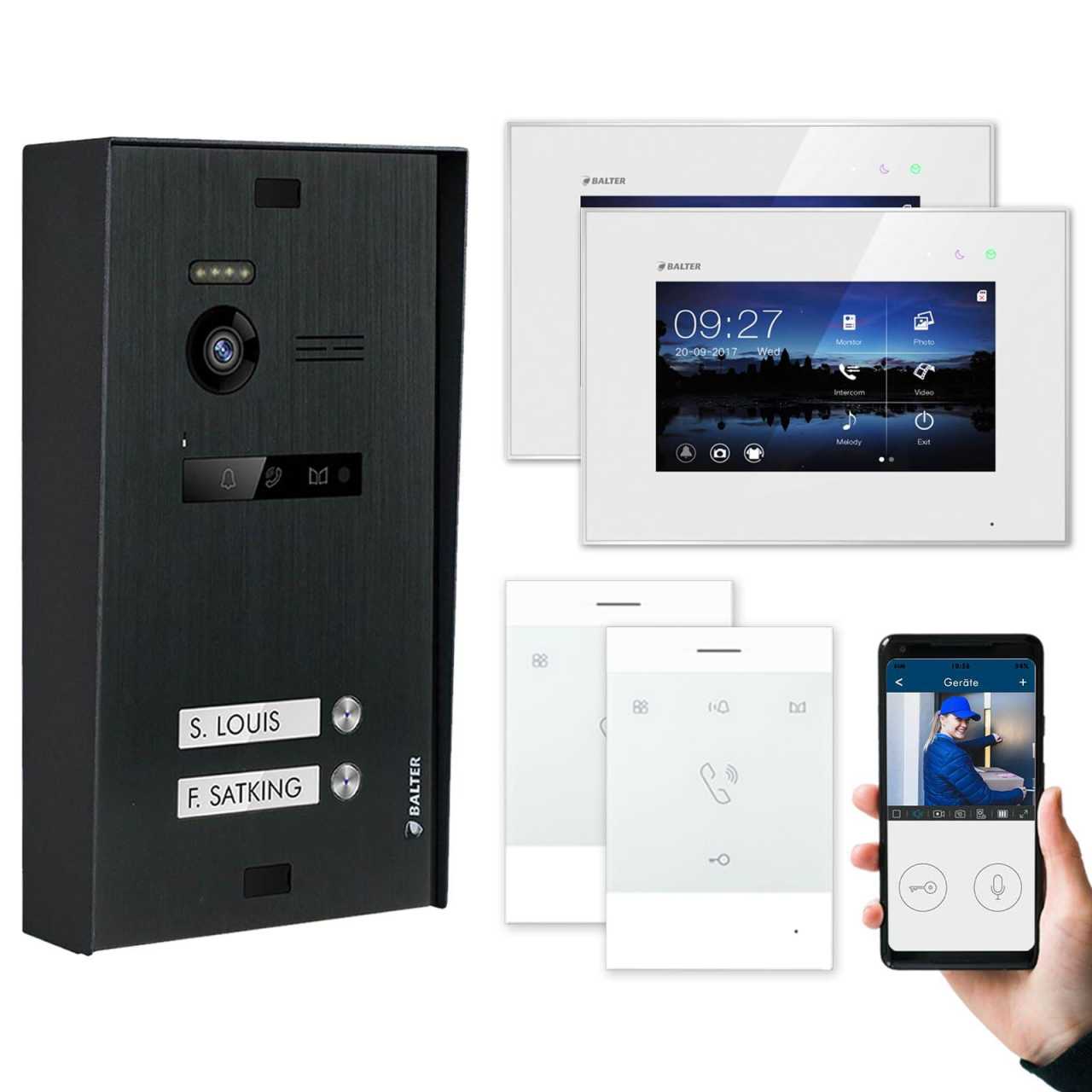 BALTER EVO Aufputz Video Türsprechanlagen Schwarz/Weiß Set 2 Familienhaus 2x Talk + 2x 7“ LCD Monitor WiFi von Balter