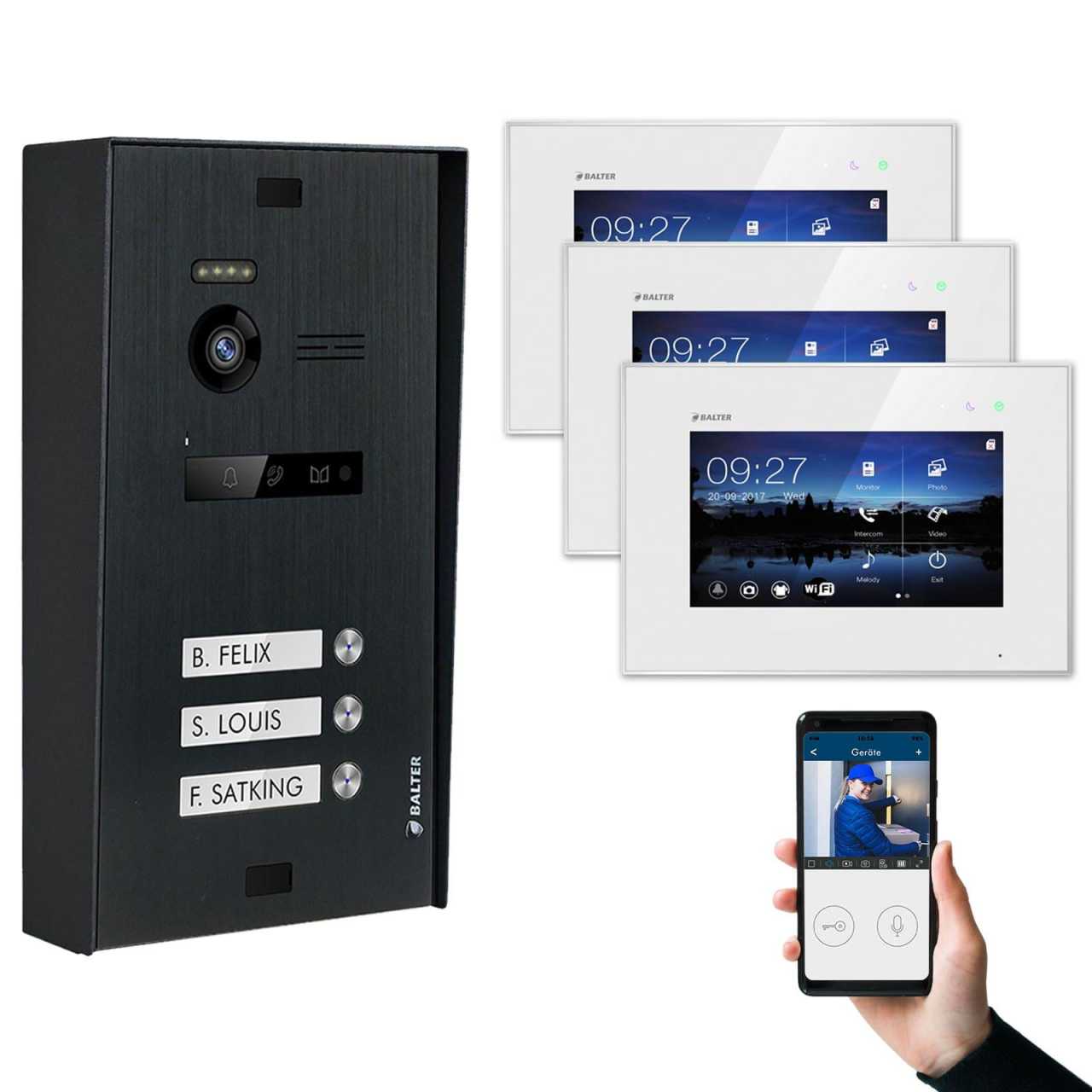 BALTER EVO Aufputz Video Türsprechanlagen Schwarz/Weiß Set 3 Familienhaus Schwarz 3x 7 Monitor WiFi BALTER EVO Aufputz Video Türsprechanlagen Schwarz/Weiß Set 3 Familienhaus Schwarz 3x 7 Monitor WiFi von Balter