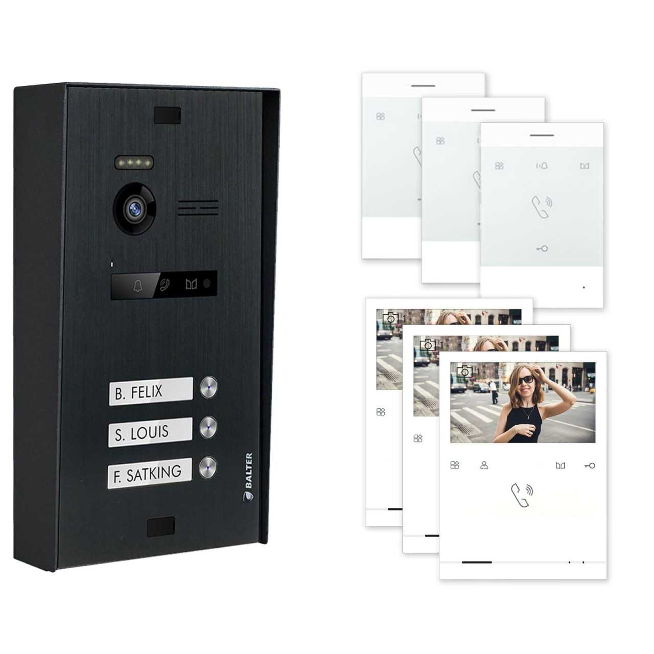 BALTER EVO Aufputz Video Türsprechanlagen Schwarz/Weiß Set 3 Familienhaus Schwarz 3x Quick + 3x Talk von Balter