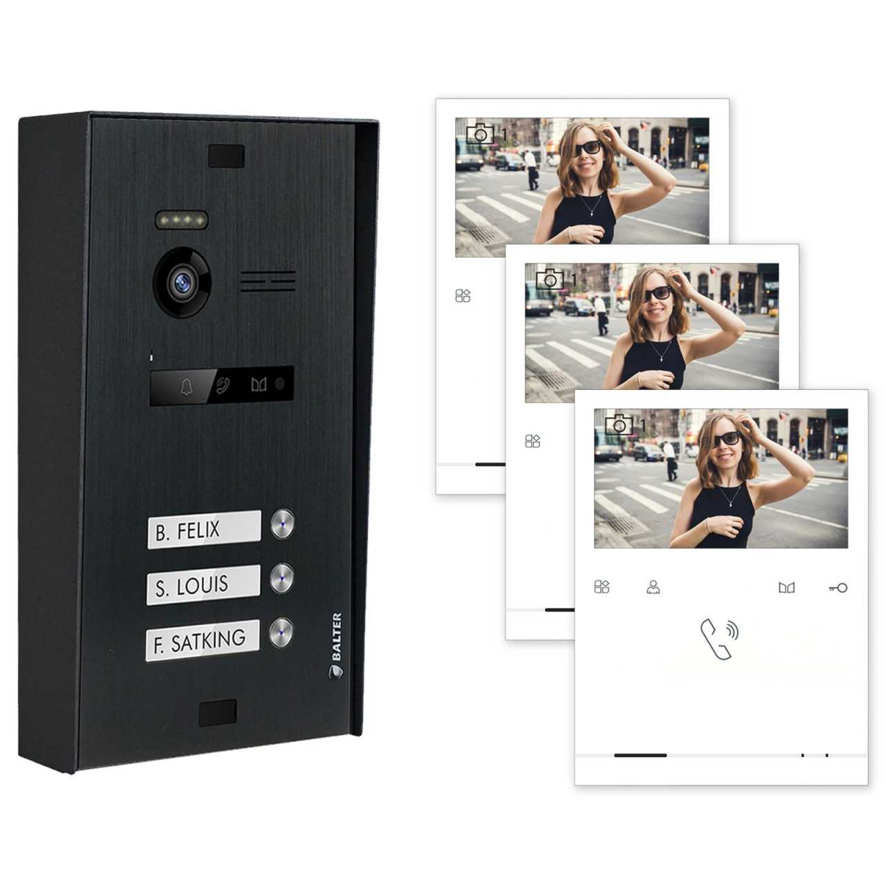 BALTER EVO Aufputz Video Türsprechanlagen Schwarz/Weiß Set 3 Familienhaus Schwarz 3x Quick von Balter