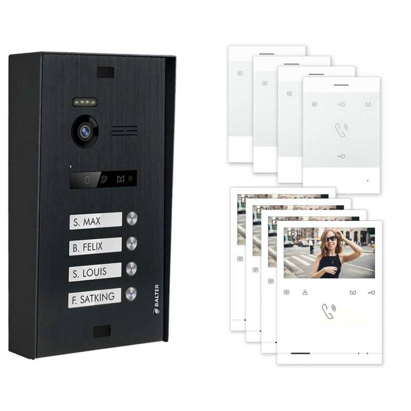 BALTER EVO Aufputz Video Türsprechanlagen Schwarz/Weiß Set 4 Familienhaus Schwarz 4x Quick + 4x Talk von Balter