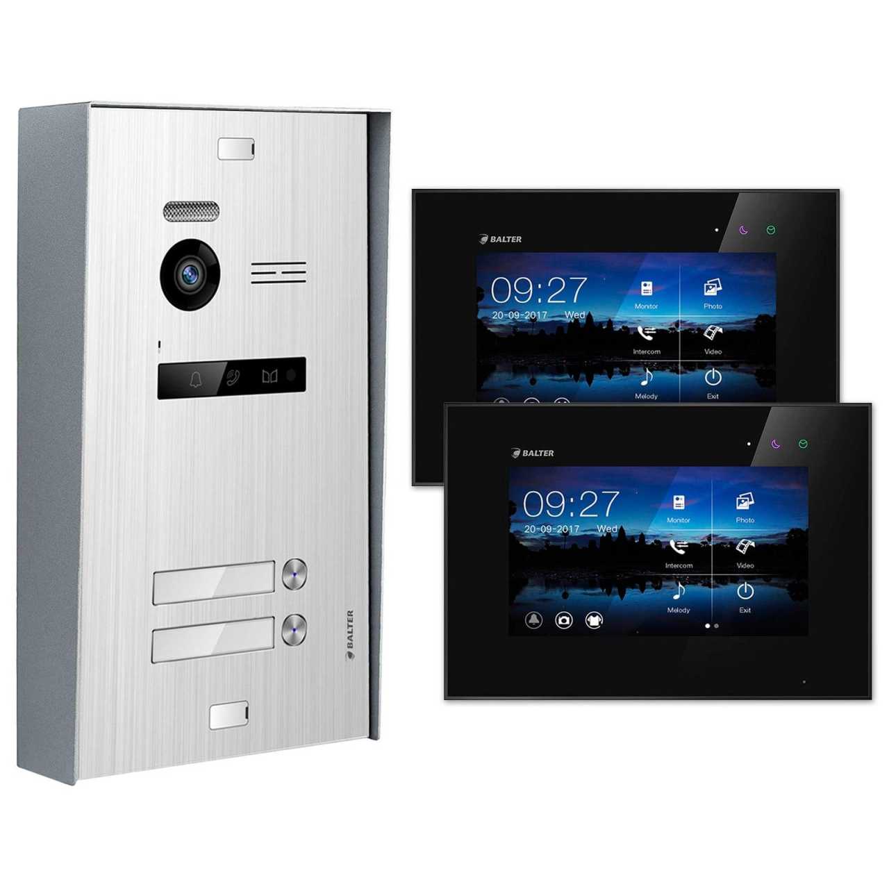 BALTER EVO Aufputz Video Türsprechanlagen Silber/Schwarz Set 2 Familienhaus Silber 2x 7 Monitor von Balter