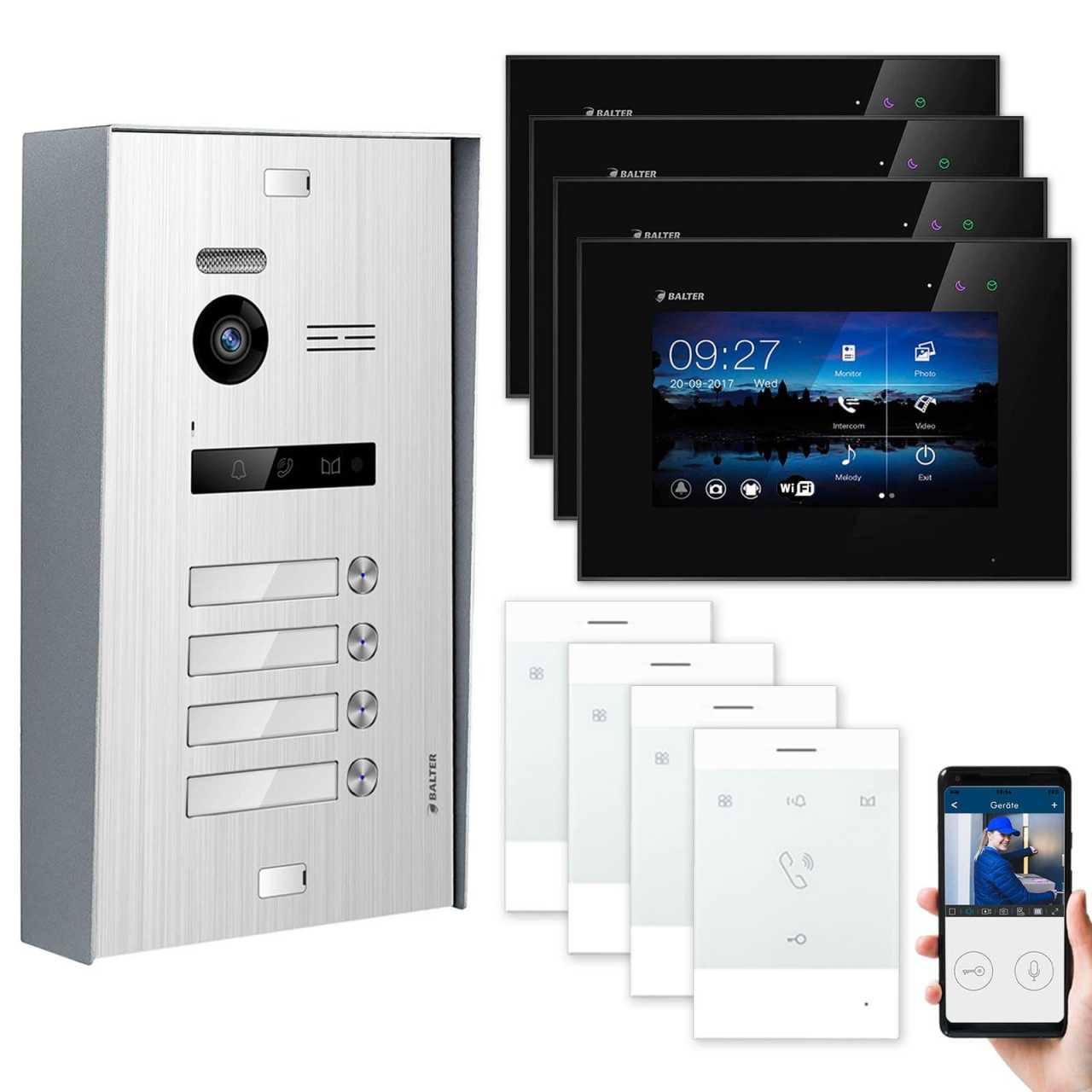 BALTER EVO Aufputz Video Türsprechanlagen Silber/Schwarz Set 4 Familienhaus Silber 4x 7 Monitor WiFi + 4x Talk BALTER EVO Aufputz Video Türsprechanlagen Silber/Schwarz Set 4 Familienhaus Silber 4x 7 Monitor WiFi + 4x Talk von Balter