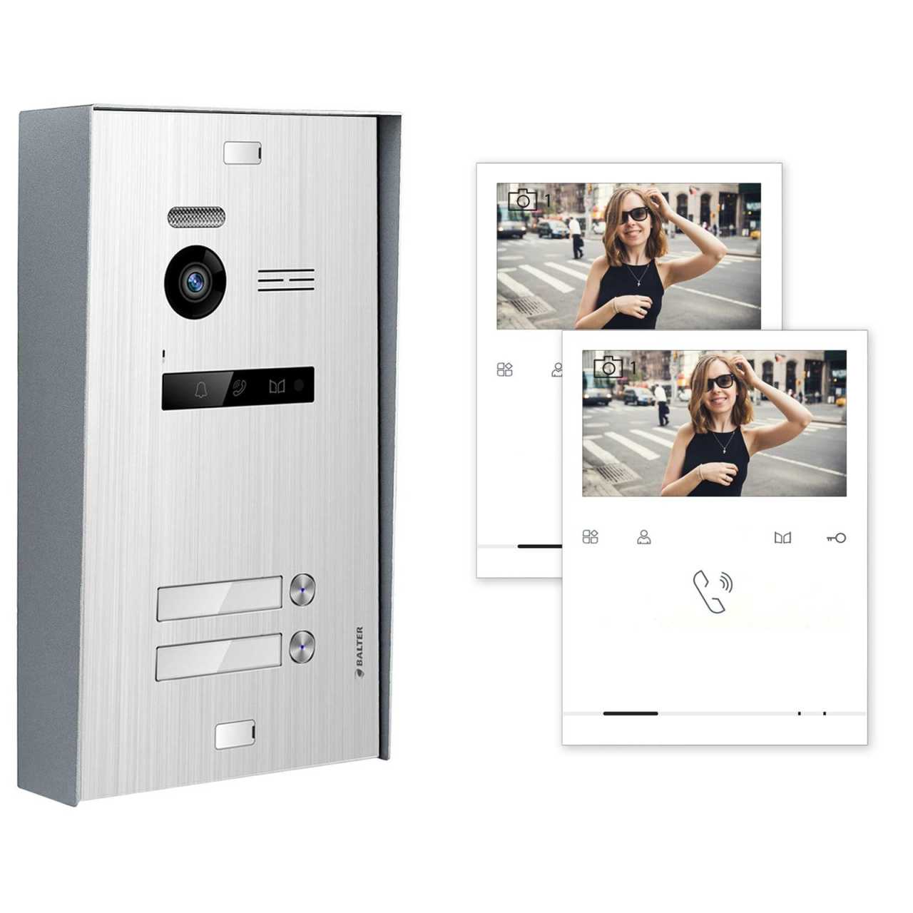 BALTER EVO Aufputz Video Türsprechanlagen Silber/Weiß Set 2 Familienhaus Silber 2x Quick von Balter