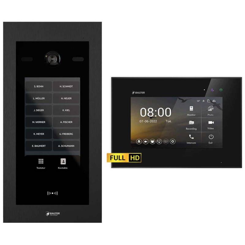 Balter EVO HD Touch Video Türsprechanlage Ein- & Mehrfamilienhaus Schwarz 1x 7 Monitor Schwarz von Balter