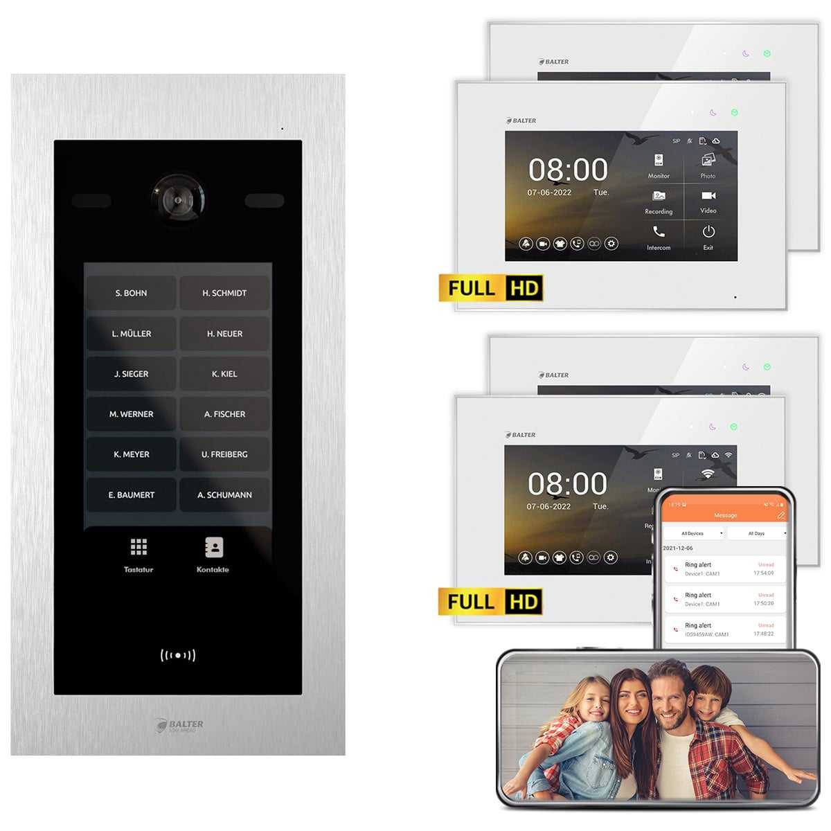 Balter EVO HD Touch Video Türsprechanlage Ein- & Mehrfamilienhaus Silber 2x 7 Monitor WiFi + 2x 7 Monitor Weiß Balter EVO HD Touch Video Türsprechanlage Ein- & Mehrfamilienhaus Silber 2x 7 Monitor WiFi + 2x 7 Monitor Weiß von Balter