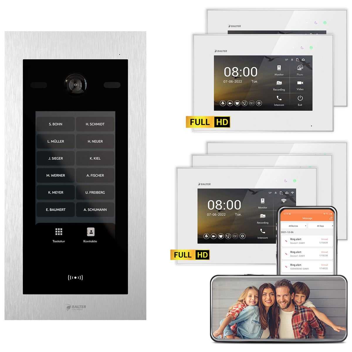 Balter EVO HD Touch Video Türsprechanlage Ein- & Mehrfamilienhaus Silber 3x 7 Monitor WiFi + 2x 7 Monitor Weiß Balter EVO HD Touch Video Türsprechanlage Ein- & Mehrfamilienhaus Silber 3x 7 Monitor WiFi + 2x 7 Monitor Weiß von Balter