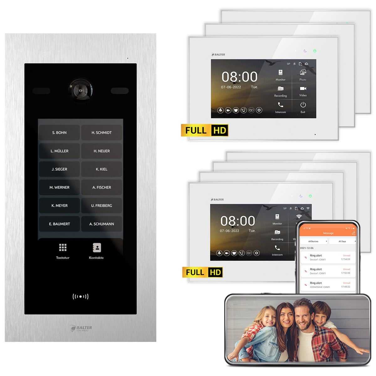 Balter EVO HD Touch Video Türsprechanlage Ein- & Mehrfamilienhaus Silber 4x 7 Monitor WiFi + 3x 7 Monitor Weiß Balter EVO HD Touch Video Türsprechanlage Ein- & Mehrfamilienhaus Silber 4x 7 Monitor WiFi + 3x 7 Monitor Weiß von Balter
