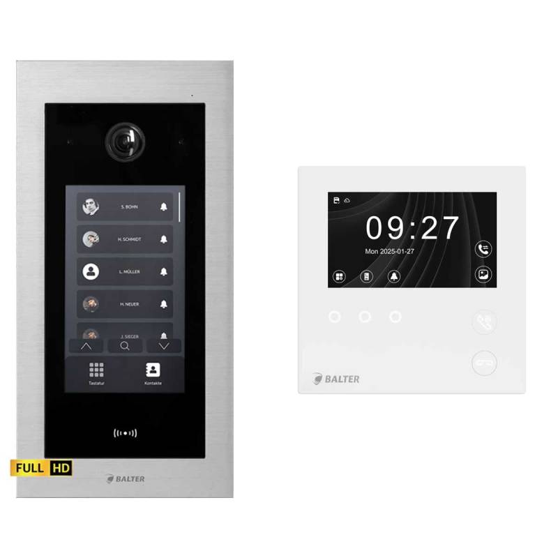 BALTER EVO HD Touch Video Türsprechanlage 4.3 Zoll Mini HD Monitor Set 1x Mini HD Monitor Weiß 1 Familienhaus Silber Unterputz von Balter