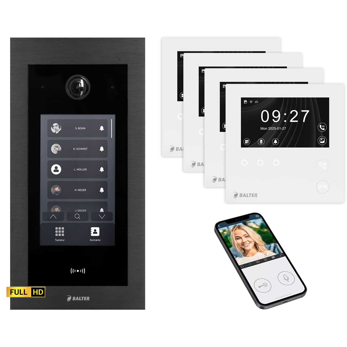 BALTER EVO HD Touch Video Türsprechanlage 4.3 Zoll Mini HD Monitor Set 4x Mini HD Monitor WiFi Weiß 4 Familienhaus Schwarz Unterputz BALTER EVO HD Touch Video Türsprechanlage 4.3 Zoll Mini HD Monitor Set 4x Mini HD Monitor WiFi Weiß 4 Familienhaus Schwarz Unterputz von Balter