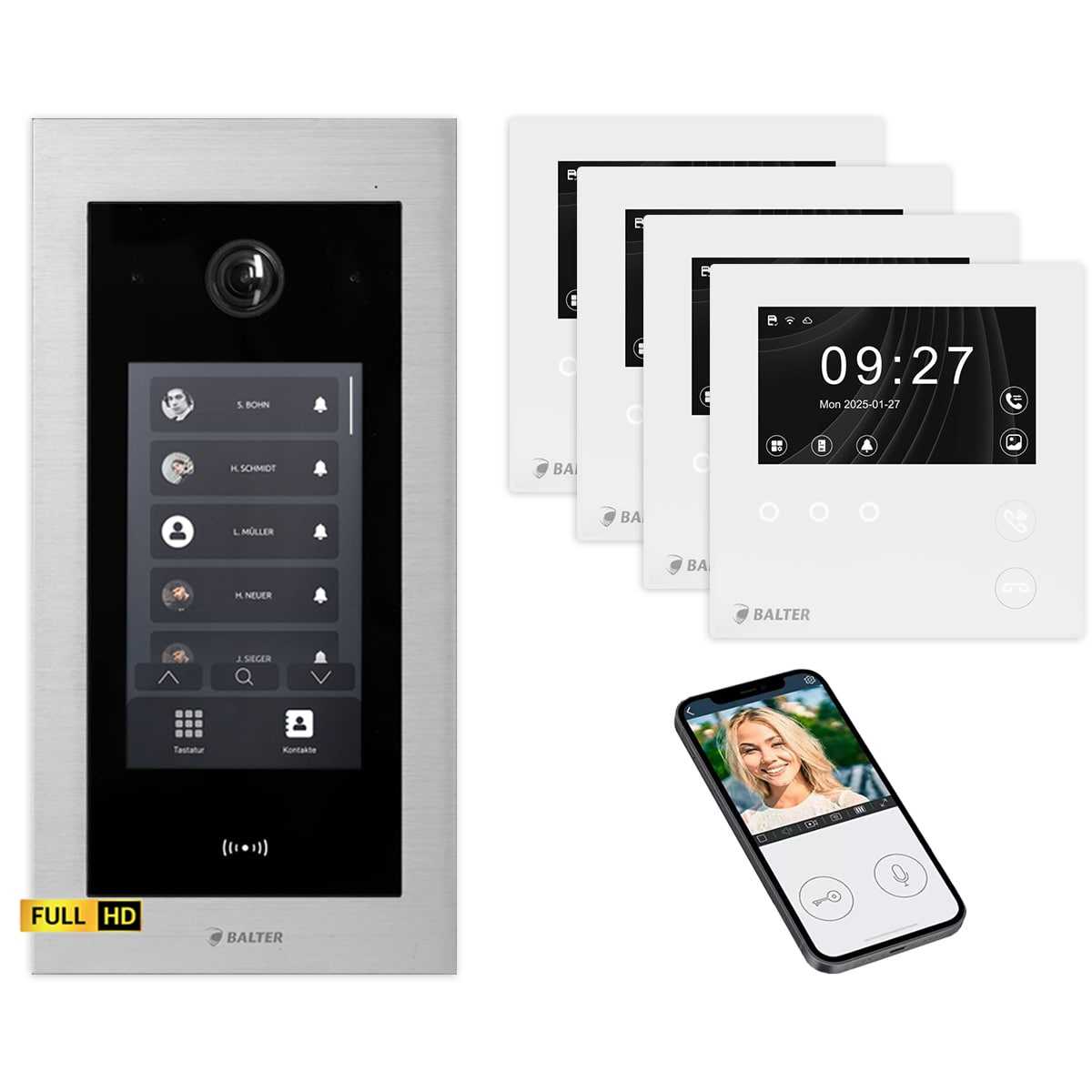 BALTER EVO HD Touch Video Türsprechanlage 4.3 Zoll Mini HD Monitor Set 4x Mini HD Monitor WiFi Weiß 4 Familienhaus Silber Unterputz BALTER EVO HD Touch Video Türsprechanlage 4.3 Zoll Mini HD Monitor Set 4x Mini HD Monitor WiFi Weiß 4 Familienhaus Silber Unterputz von Balter