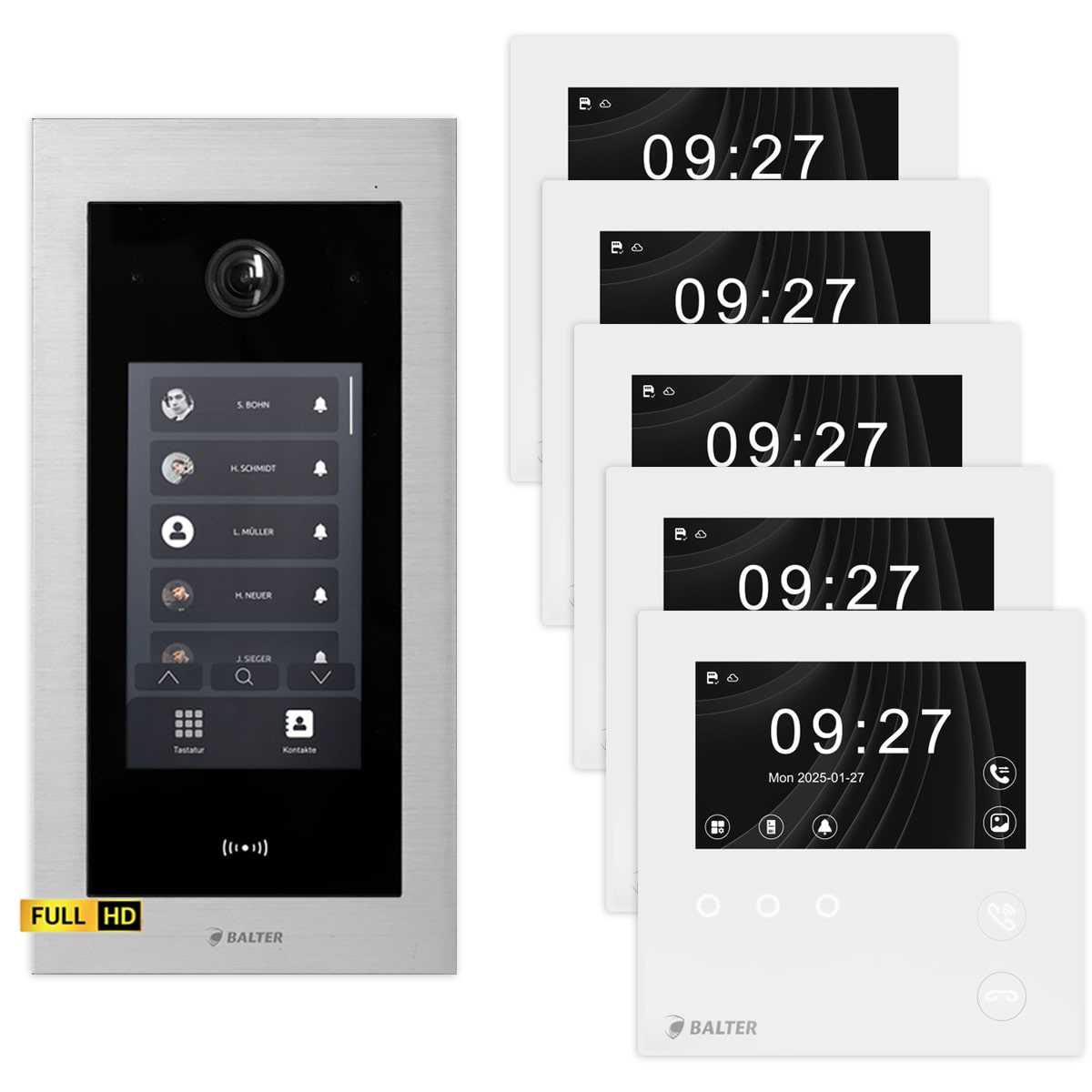 BALTER EVO HD Touch Video Türsprechanlage 4.3 Zoll Mini HD Monitor Set 5x Mini HD Monitor Weiß 5 Familienhaus Silber Unterputz BALTER EVO HD Touch Video Türsprechanlage 4.3 Zoll Mini HD Monitor Set 5x Mini HD Monitor Weiß 5 Familienhaus Silber Unterputz von Balter