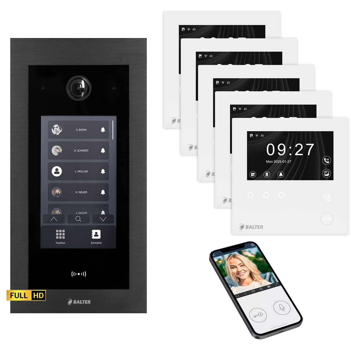 BALTER EVO HD Touch Video Türsprechanlage 4.3 Zoll Mini HD Monitor Set 5x Mini HD Monitor WiFi Weiß 5 Familienhaus Schwarz Unterputz BALTER EVO HD Touch Video Türsprechanlage 4.3 Zoll Mini HD Monitor Set 5x Mini HD Monitor WiFi Weiß 5 Familienhaus Schwarz Unterputz von Balter