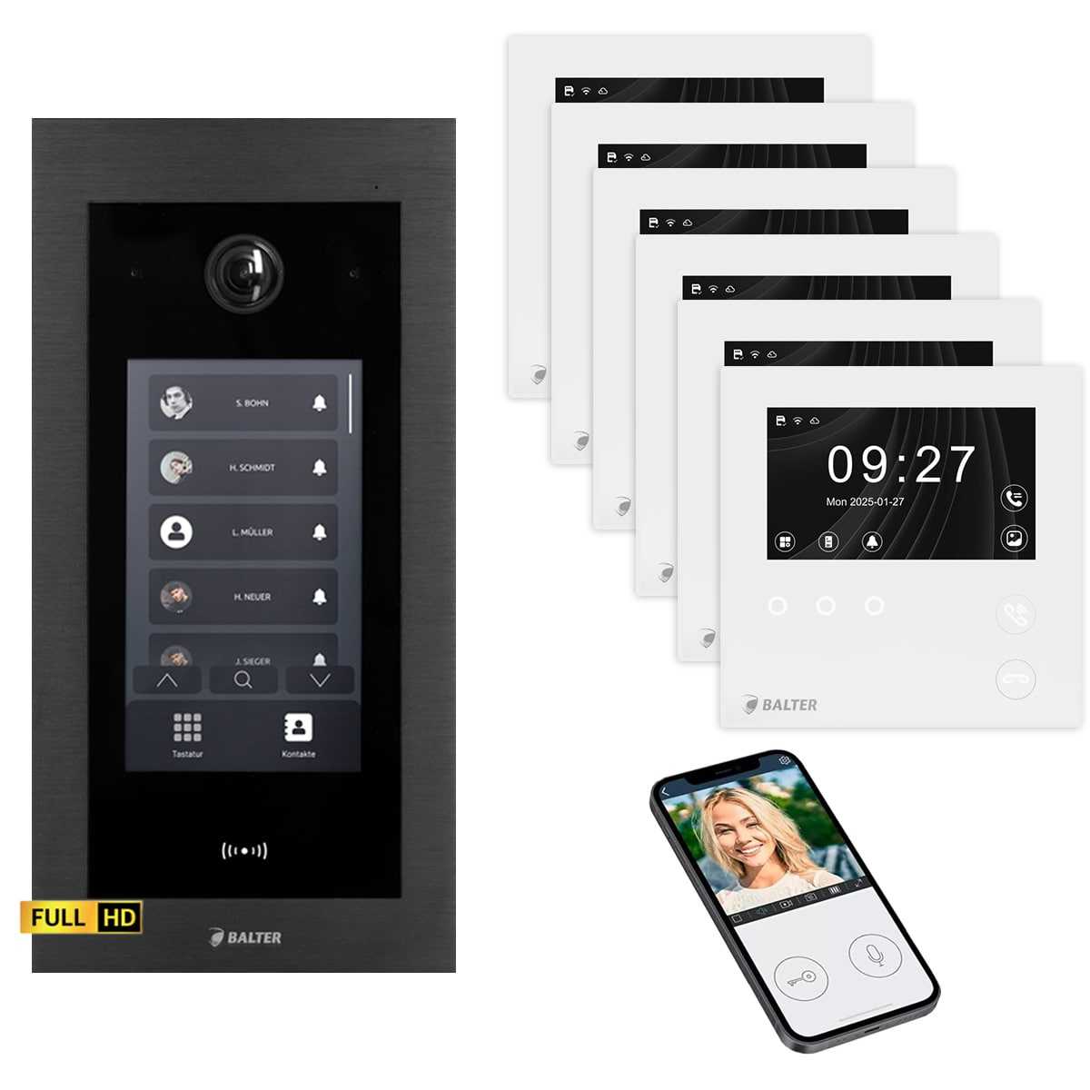 BALTER EVO HD Touch Video Türsprechanlage 4.3 Zoll Mini HD Monitor Set 6x Mini HD Monitor WiFi Weiß 6 Familienhaus Schwarz Unterputz BALTER EVO HD Touch Video Türsprechanlage 4.3 Zoll Mini HD Monitor Set 6x Mini HD Monitor WiFi Weiß 6 Familienhaus Schwarz Unterputz von Balter