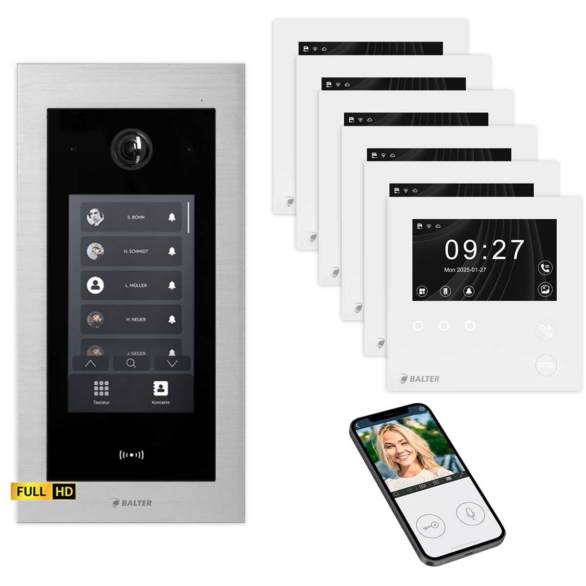 BALTER EVO HD Touch Video Türsprechanlage 4.3 Zoll Mini HD Monitor Set 6x Mini HD Monitor WiFi Weiß 6 Familienhaus Silber Unterputz BALTER EVO HD Touch Video Türsprechanlage 4.3 Zoll Mini HD Monitor Set 6x Mini HD Monitor WiFi Weiß 6 Familienhaus Silber Unterputz von Balter