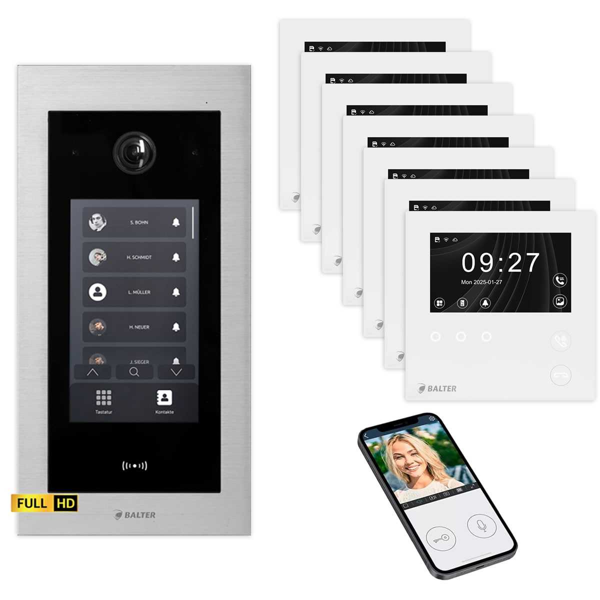 BALTER EVO HD Touch Video Türsprechanlage 4.3 Zoll Mini HD Monitor Set 7x Mini HD Monitor WiFi Weiß 7 Familienhaus Silber Unterputz BALTER EVO HD Touch Video Türsprechanlage 4.3 Zoll Mini HD Monitor Set 7x Mini HD Monitor WiFi Weiß 7 Familienhaus Silber Unterputz von Balter