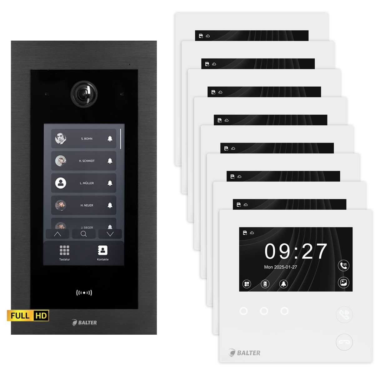BALTER EVO HD Touch Video Türsprechanlage 4.3 Zoll Mini HD Monitor Set 8x Mini HD Monitor Weiß 8 Familienhaus Schwarz Unterputz BALTER EVO HD Touch Video Türsprechanlage 4.3 Zoll Mini HD Monitor Set 8x Mini HD Monitor Weiß 8 Familienhaus Schwarz Unterputz von Balter