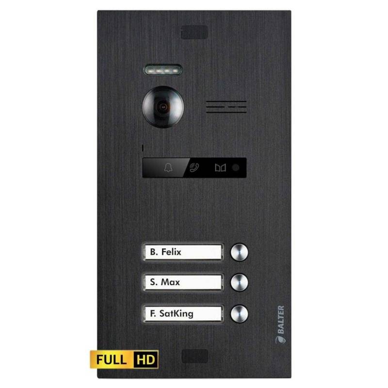 BALTER EVO HD Türstation Unterputz 2-Draht BUS 175° Weitwinkelkamera Schwarz 3 Familienhaus von Balter