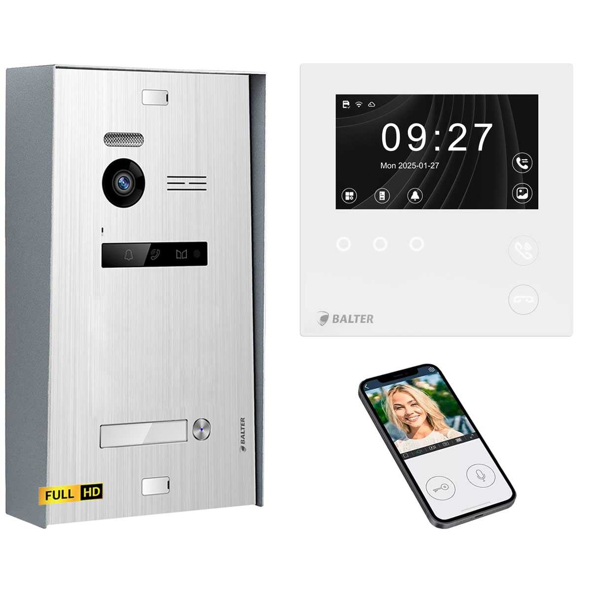 BALTER EVO HD Video Türsprechanlage 4.3 Zoll Mini HD Monitor Set 1x Mini HD Monitor WiFi Weiß 1 Familienhaus Silber Aufputz BALTER EVO HD Video Türsprechanlage 4.3 Zoll Mini HD Monitor Set 1x Mini HD Monitor WiFi Weiß 1 Familienhaus Silber Aufputz von Balter