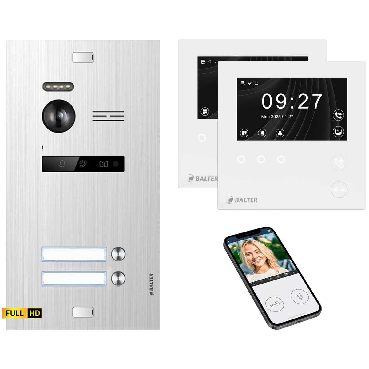 BALTER EVO HD Video Türsprechanlage 4.3 Zoll Mini HD Monitor Set 2x Mini HD Monitor WiFi Weiß 2 Familienhaus Silber Unterputz BALTER EVO HD Video Türsprechanlage 4.3 Zoll Mini HD Monitor Set 2x Mini HD Monitor WiFi Weiß 2 Familienhaus Silber Unterputz von Balter