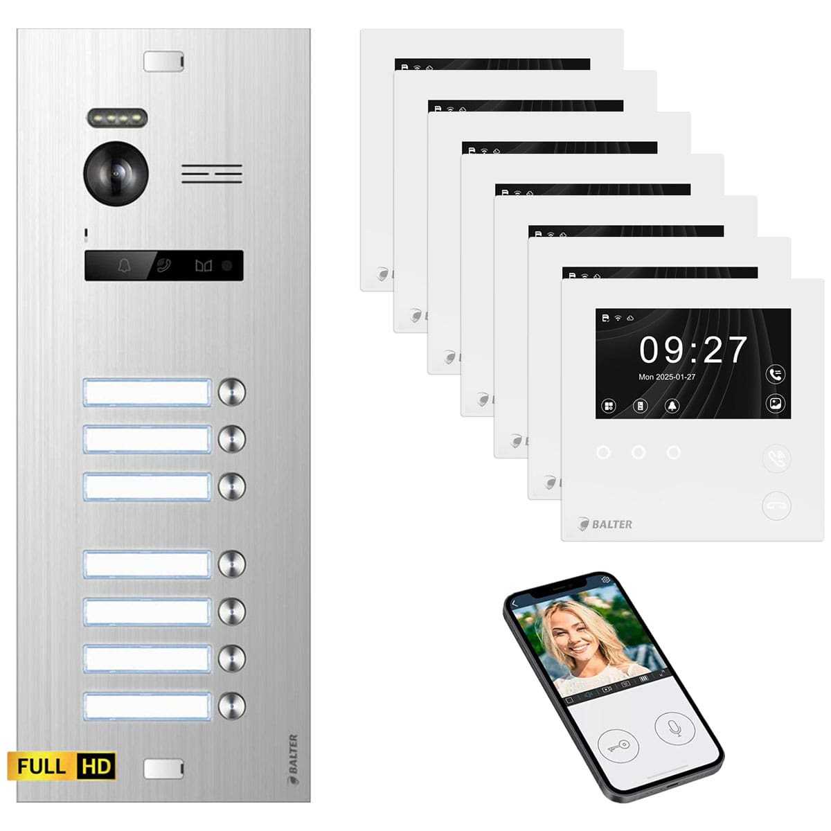 BALTER EVO HD Video Türsprechanlage 4.3 Zoll Mini HD Monitor Set 7x Mini HD Monitor WiFi Weiß 7 Familienhaus Silber Unterputz BALTER EVO HD Video Türsprechanlage 4.3 Zoll Mini HD Monitor Set 7x Mini HD Monitor WiFi Weiß 7 Familienhaus Silber Unterputz von Balter