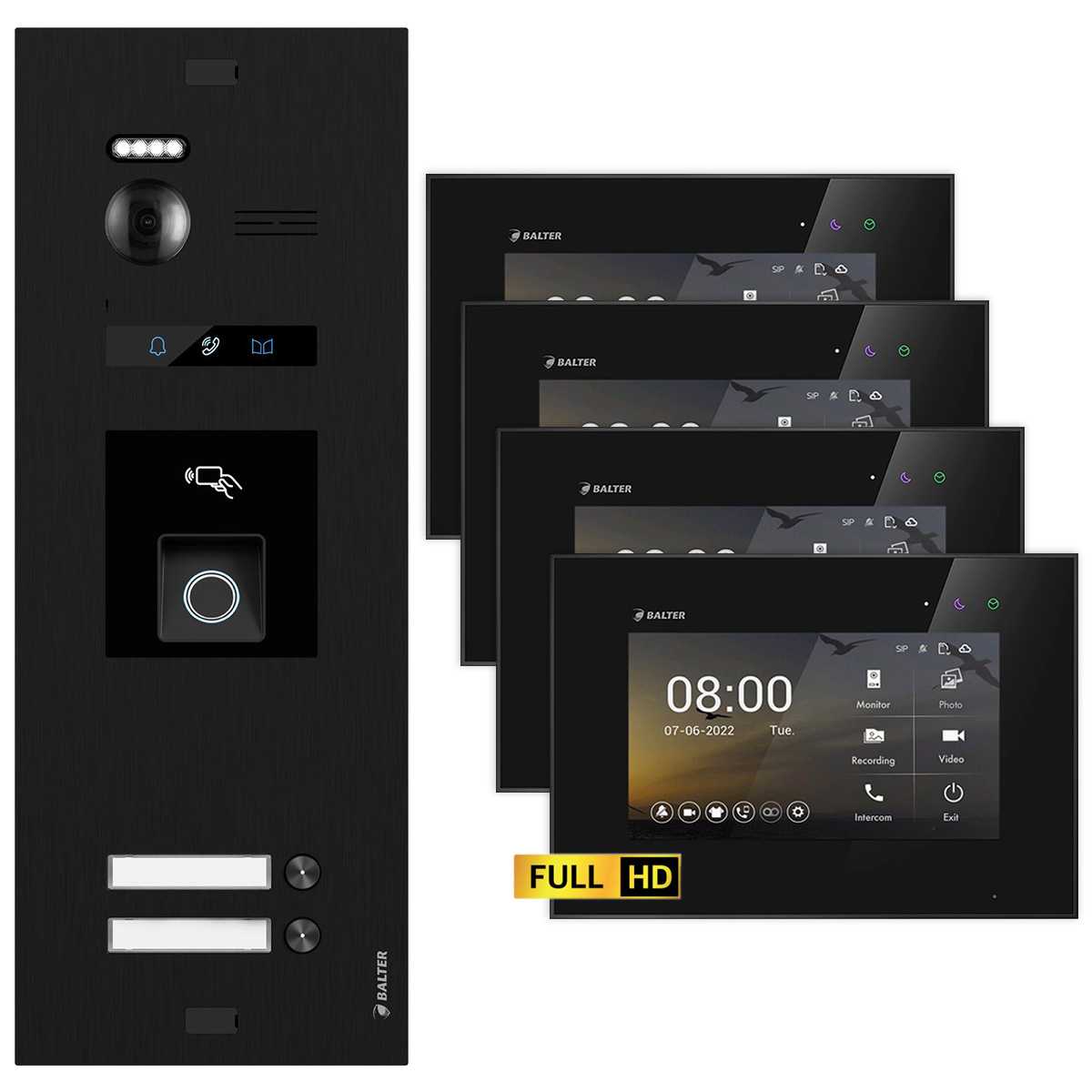 BALTER EVO HD Video Türsprechanlage mit Fingerprint Schwarz/Schwarz 2 Familienhaus Set 4x 7 Monitor BALTER EVO HD Video Türsprechanlage mit Fingerprint Schwarz/Schwarz 2 Familienhaus Set 4x 7 Monitor von Balter