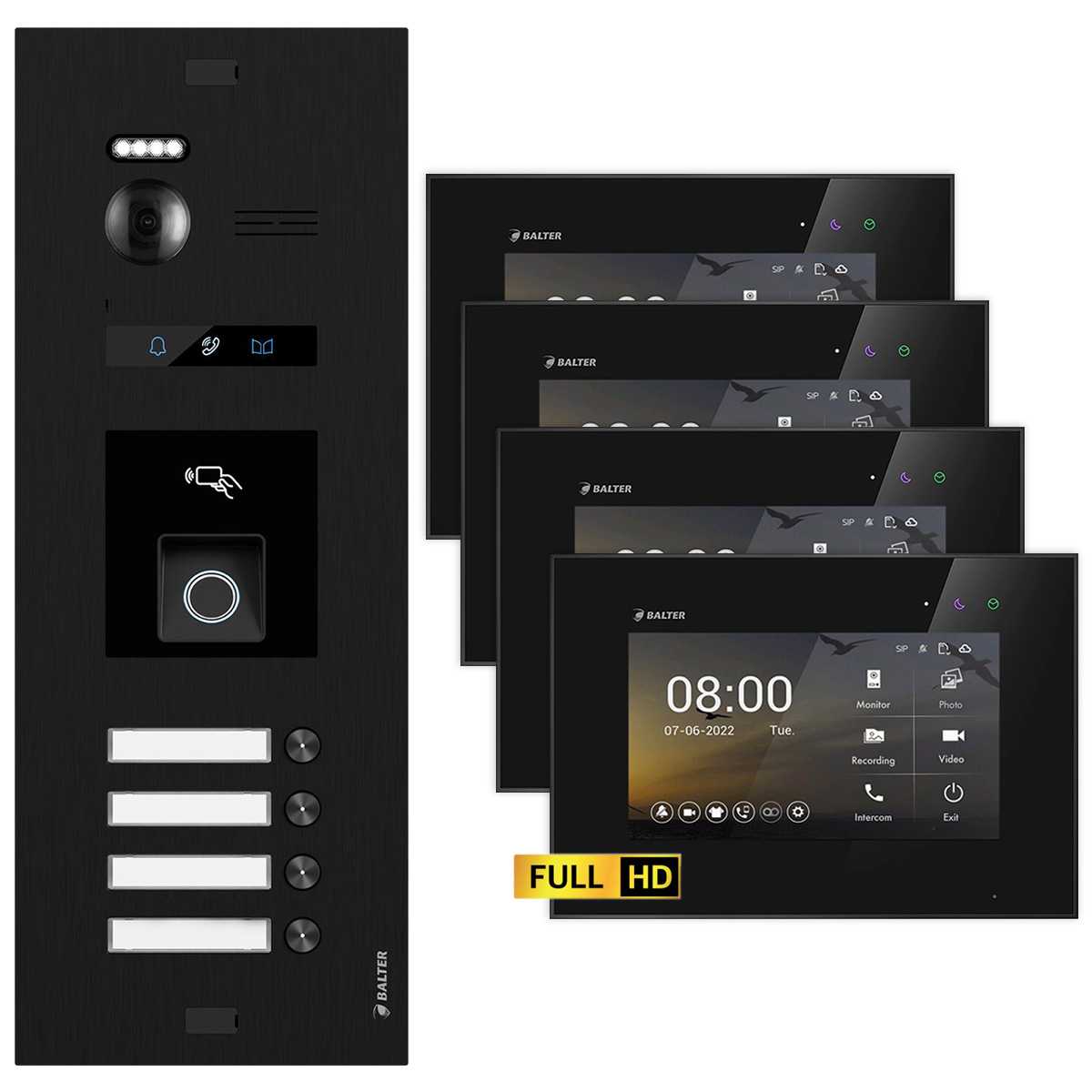 BALTER EVO HD Video Türsprechanlage mit Fingerprint Schwarz/Schwarz 4 Familienhaus Set 4x 7 Monitor BALTER EVO HD Video Türsprechanlage mit Fingerprint Schwarz/Schwarz 4 Familienhaus Set 4x 7 Monitor von Balter