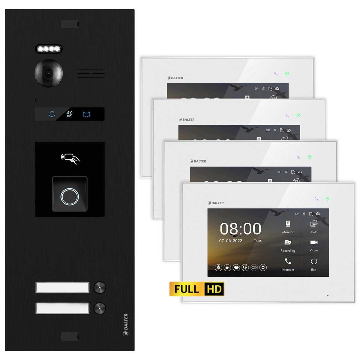 BALTER EVO HD Video Türsprechanlage mit Fingerprint Schwarz/Weiß 2 Familienhaus Set 4x 7 Monitor BALTER EVO HD Video Türsprechanlage mit Fingerprint Schwarz/Weiß 2 Familienhaus Set 4x 7 Monitor von Balter