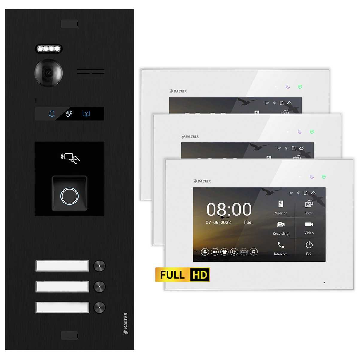 BALTER EVO HD Video Türsprechanlage mit Fingerprint Schwarz/Weiß 3 Familienhaus Set 3x 7 Monitor BALTER EVO HD Video Türsprechanlage mit Fingerprint Schwarz/Weiß 3 Familienhaus Set 3x 7 Monitor von Balter