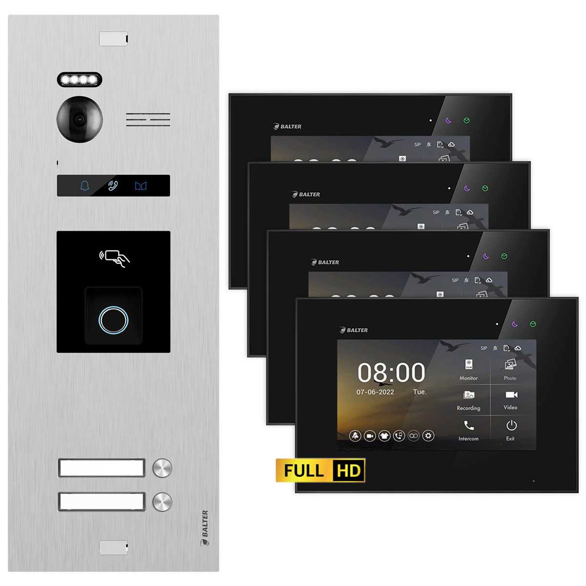 BALTER EVO HD Video Türsprechanlage mit Fingerprint Silber/Schwarz 2 Familienhaus Set 4x 7 Monitor BALTER EVO HD Video Türsprechanlage mit Fingerprint Silber/Schwarz 2 Familienhaus Set 4x 7 Monitor von Balter
