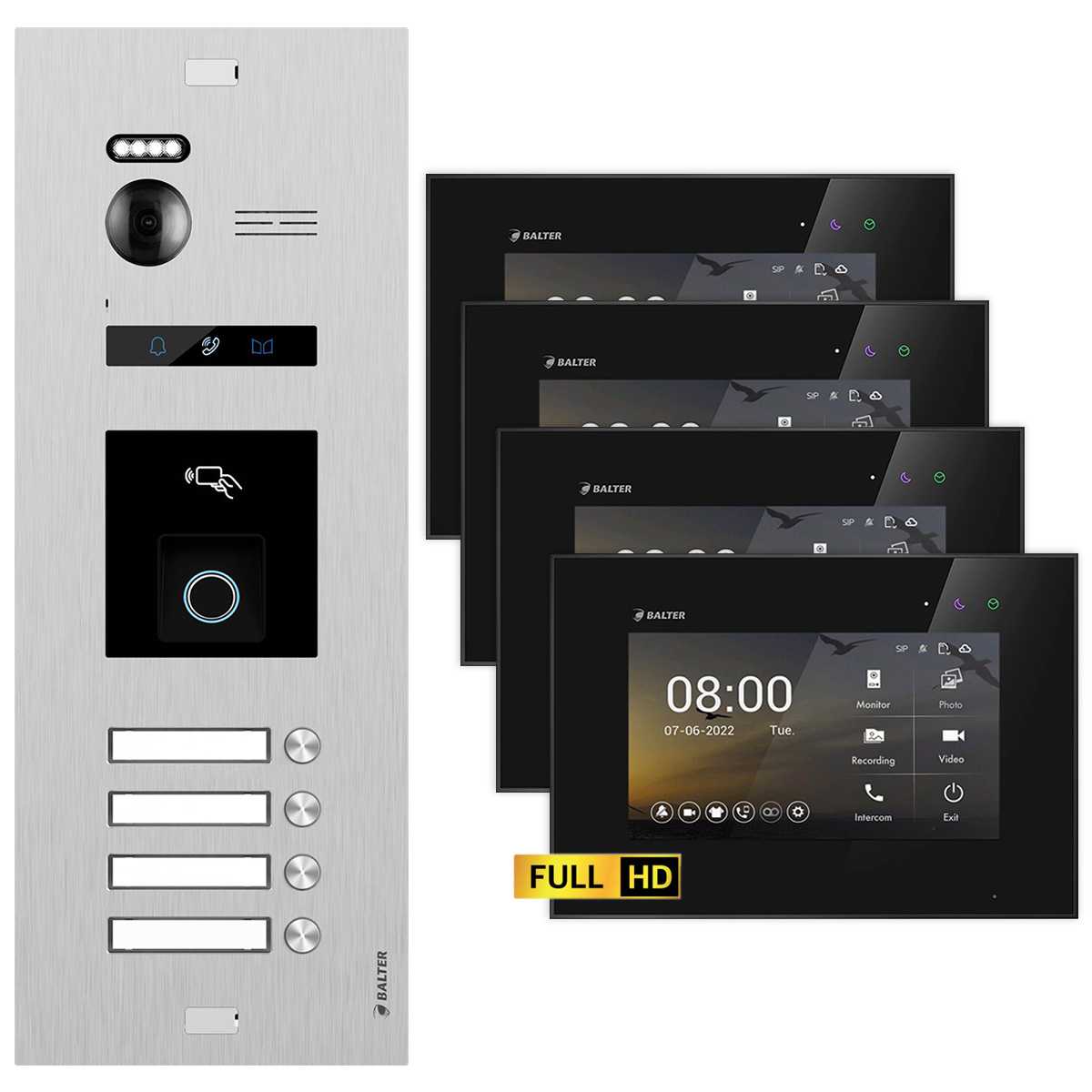 BALTER EVO HD Video Türsprechanlage mit Fingerprint Silber/Schwarz 4 Familienhaus Set 4x 7 Monitor BALTER EVO HD Video Türsprechanlage mit Fingerprint Silber/Schwarz 4 Familienhaus Set 4x 7 Monitor von Balter
