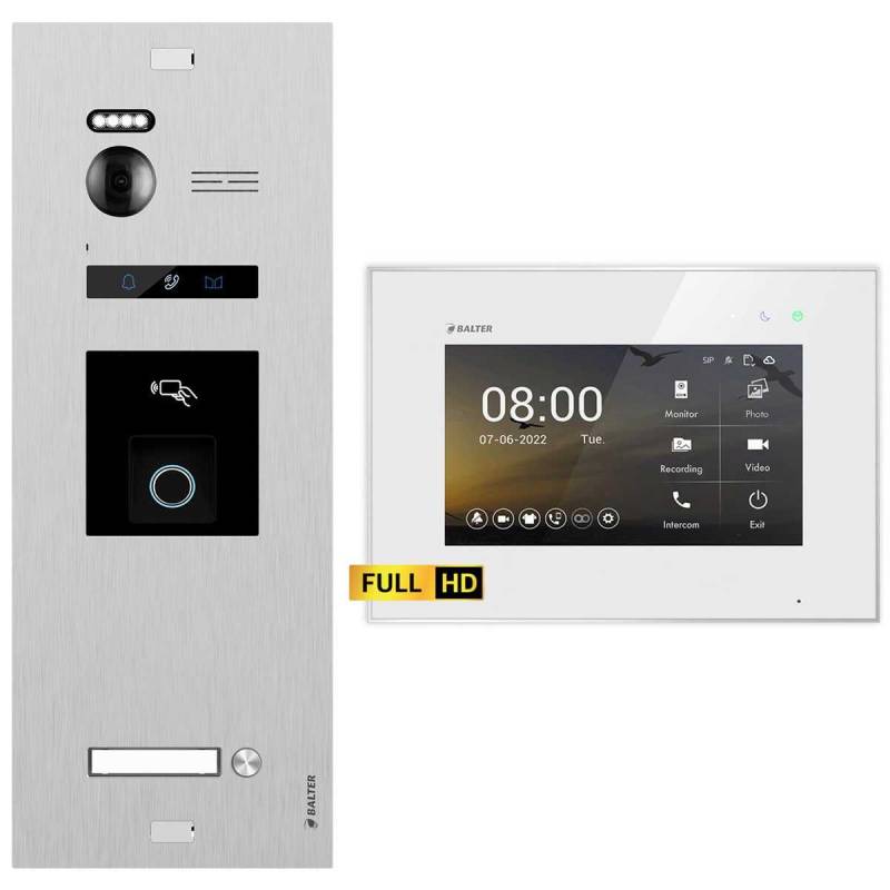 BALTER EVO HD Video Türsprechanlage mit Fingerprint Silber/Weiß 1 Familienhaus Set 1x 7 Monitor von Balter