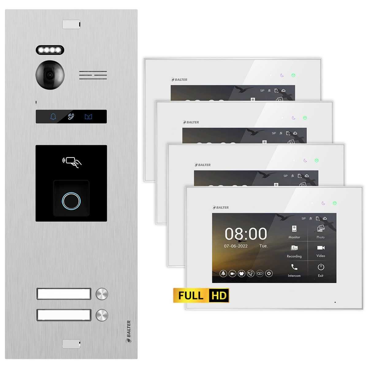 BALTER EVO HD Video Türsprechanlage mit Fingerprint Silber/Weiß 2 Familienhaus Set 4x 7 Monitor BALTER EVO HD Video Türsprechanlage mit Fingerprint Silber/Weiß 2 Familienhaus Set 4x 7 Monitor von Balter