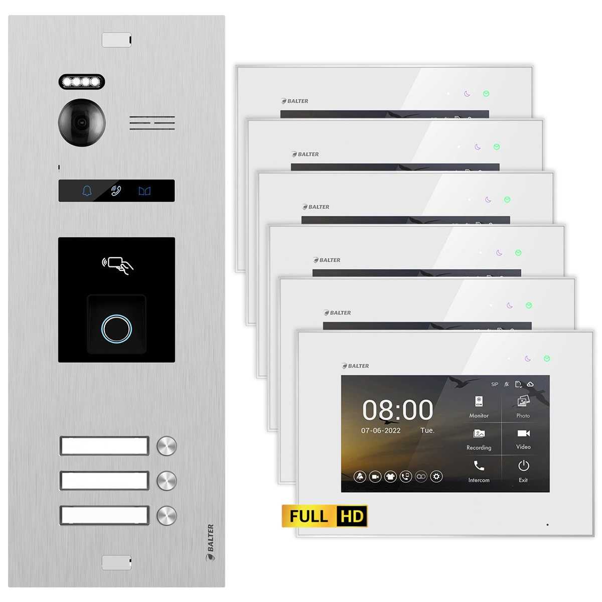 BALTER EVO HD Video Türsprechanlage mit Fingerprint Silber/Weiß 3 Familienhaus Set 6x 7 Monitor BALTER EVO HD Video Türsprechanlage mit Fingerprint Silber/Weiß 3 Familienhaus Set 6x 7 Monitor von Balter