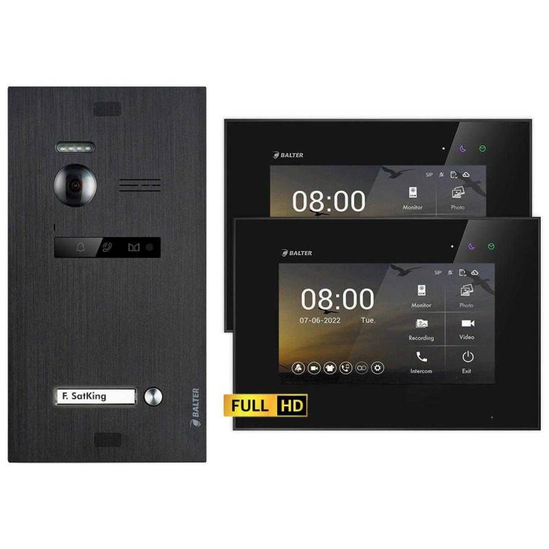 BALTER EVO HD Video Türsprechanlagen Schwarz/Schwarz 1 Familienhaus Set 2x 7 Monitor von Balter
