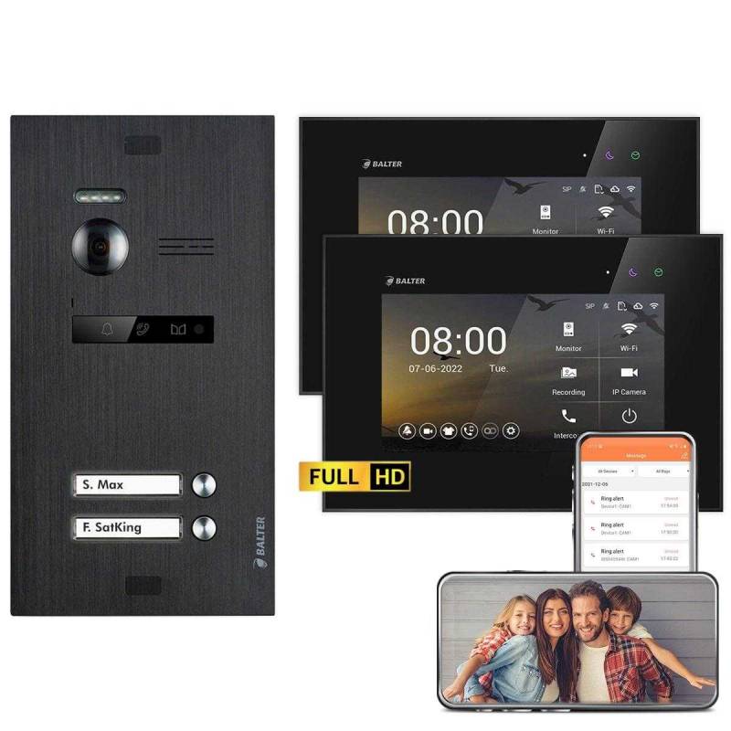 BALTER EVO HD Video Türsprechanlagen Schwarz/Schwarz 2 Familienhaus Set 2x 7 LCD Monitor WiFi von Balter