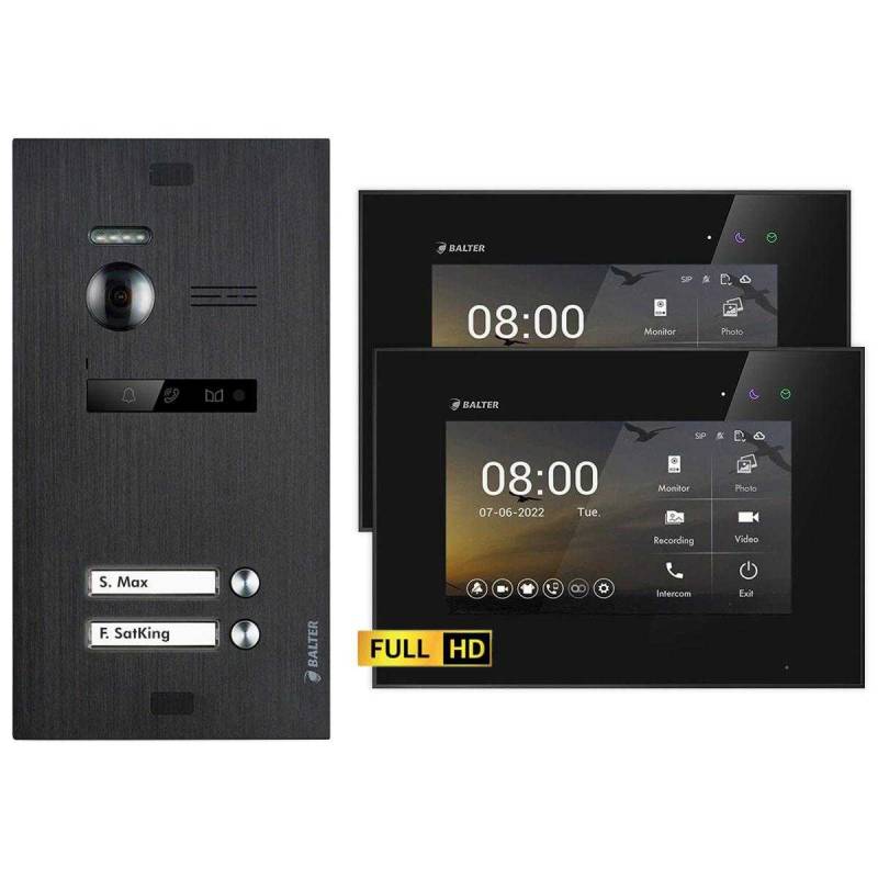BALTER EVO HD Video Türsprechanlagen Schwarz/Schwarz 2 Familienhaus Set 2x 7 LCD Monitor von Balter