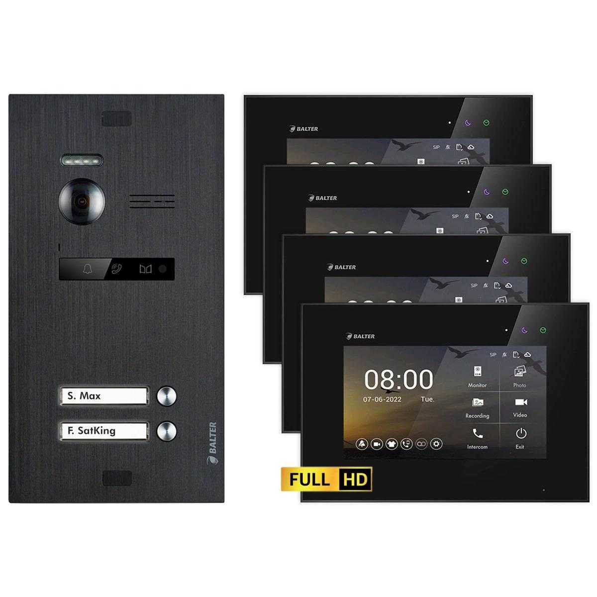 BALTER EVO HD Video Türsprechanlagen Schwarz/Schwarz 2 Familienhaus Set 4x 7 LCD Monitor von Balter