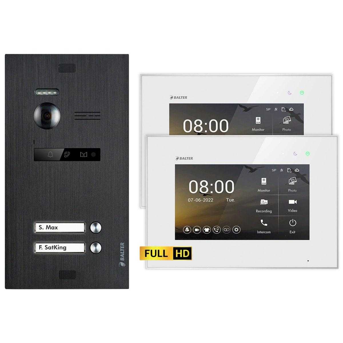 BALTER EVO HD Video Türsprechanlagen Schwarz/Weiß 2 Familienhaus Set 2x 7 LCD Monitor von Balter