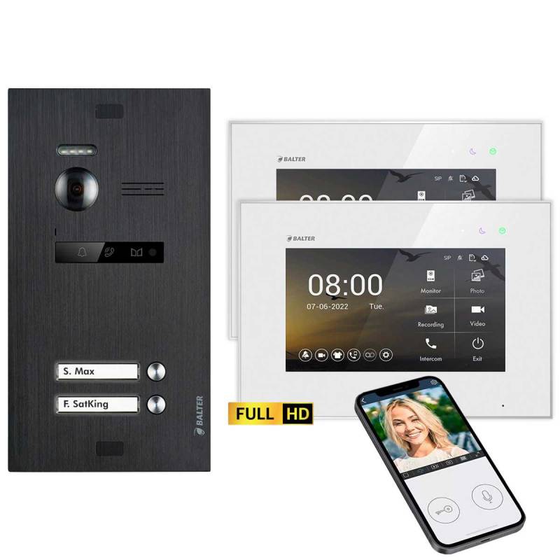 BALTER EVO HD Video Türsprechanlagen Schwarz/Weiß 2 Familienhaus Set 2x 7 Monitor WiFi von Balter
