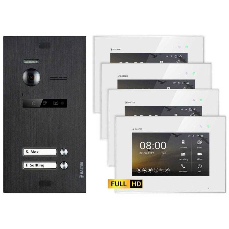 BALTER EVO HD Video Türsprechanlagen Schwarz/Weiß 2 Familienhaus Set 4x 7 Monitor von Balter