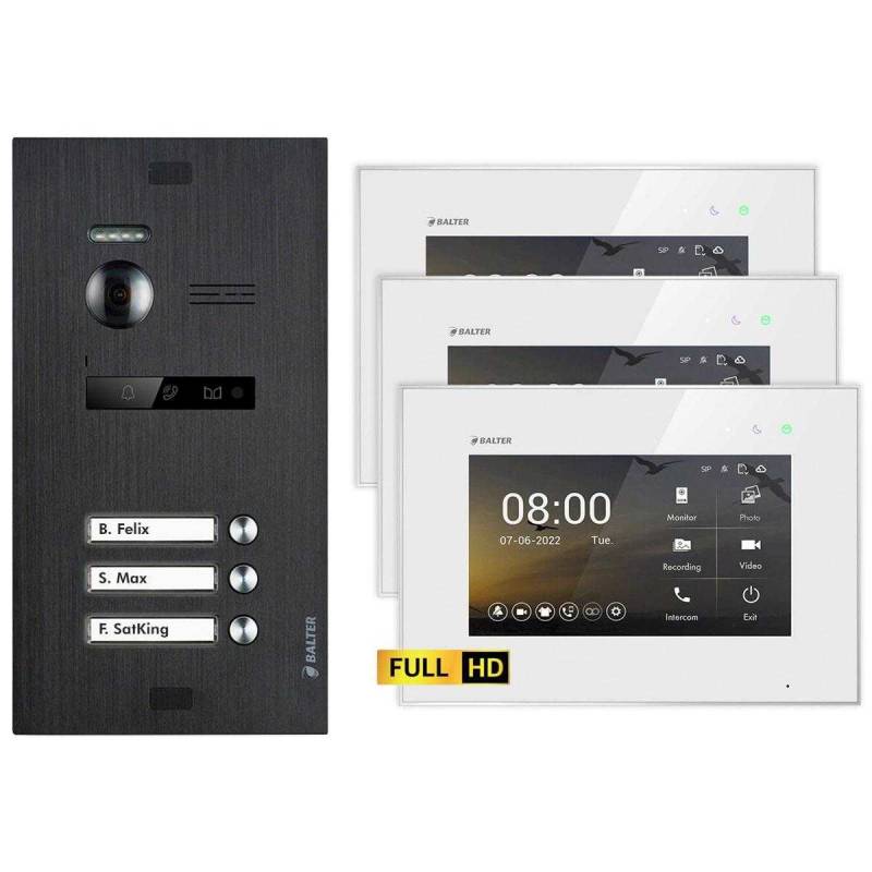 BALTER EVO HD Video Türsprechanlagen Schwarz/Weiß 3 Familienhaus Set 3x 7 Monitor von Balter