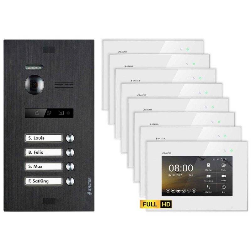 BALTER EVO HD Video Türsprechanlagen Schwarz/Weiß 4 Familienhaus Set 8x 7 Monitor von Balter