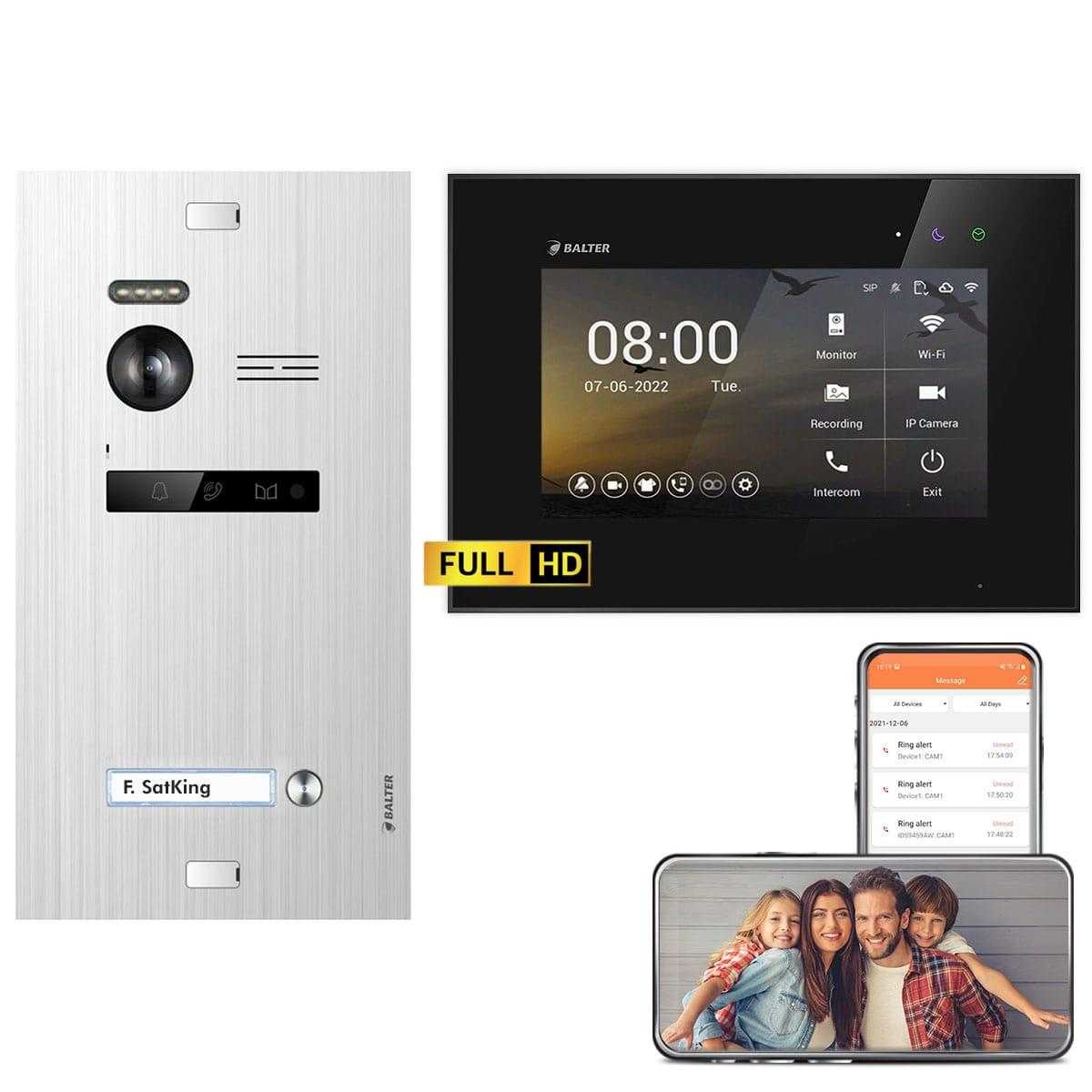 BALTER EVO HD Video Türsprechanlagen Silber/Schwarz 1 Familienhaus Set 1x 7 LCD Monitor WiFi von Balter