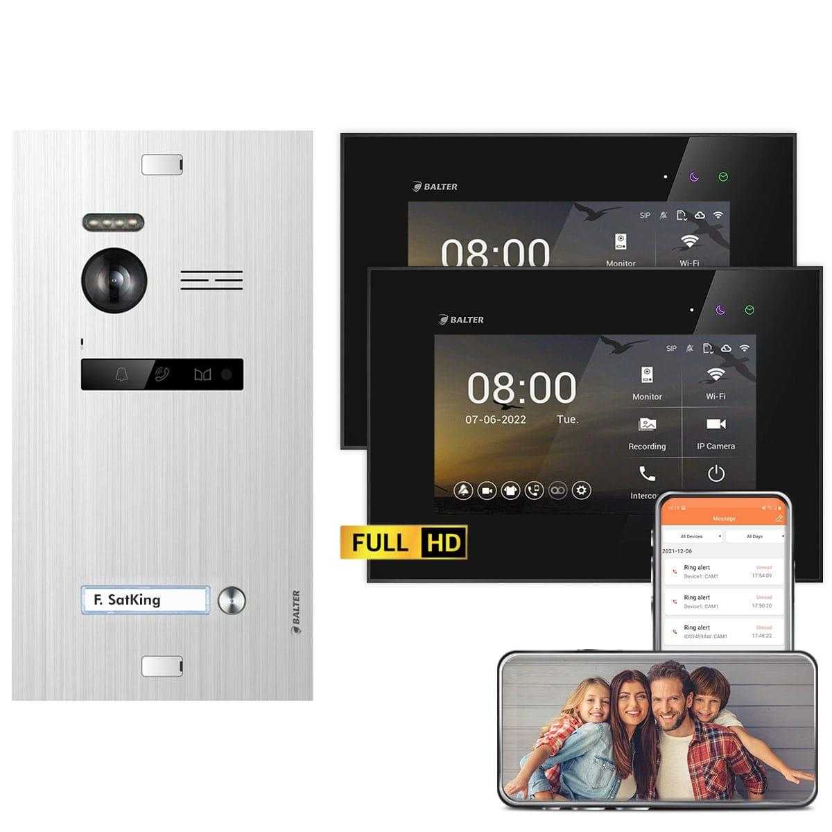 BALTER EVO HD Video Türsprechanlagen Silber/Schwarz 1 Familienhaus Set 2x 7 LCD Monitor WiFi von Balter