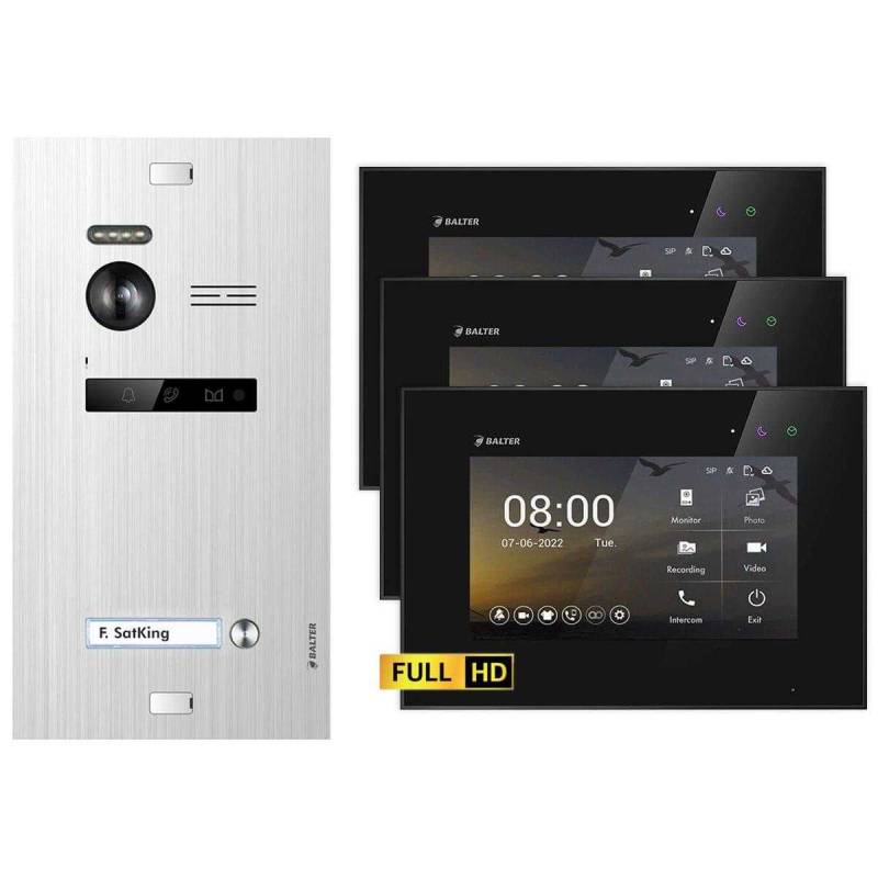 BALTER EVO HD Video Türsprechanlagen Silber/Schwarz 1 Familienhaus Set 3x 7 Monitor von Balter