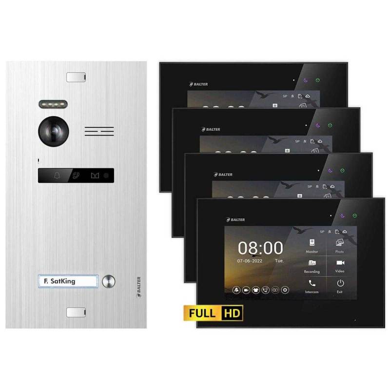 BALTER EVO HD Video Türsprechanlagen Silber/Schwarz 1 Familienhaus Set 4x 7 LCD Monitor von Balter