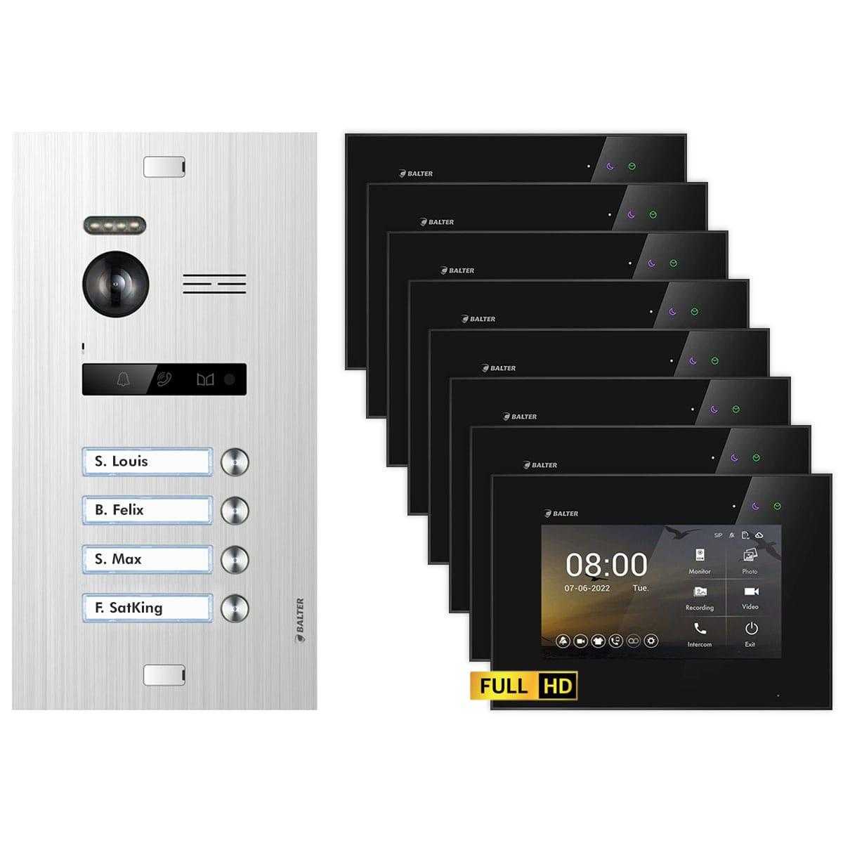BALTER EVO HD Video Türsprechanlagen Silber/Schwarz 4 Familienhaus Set 8x 7 LCD Monitor von Balter